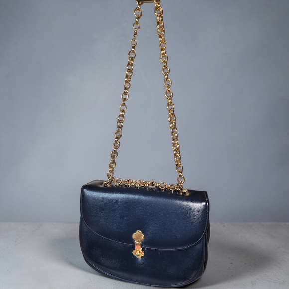 Etra Elegant Navy Shoulder Bag with Gold Chain Strap Vintage 50's60's